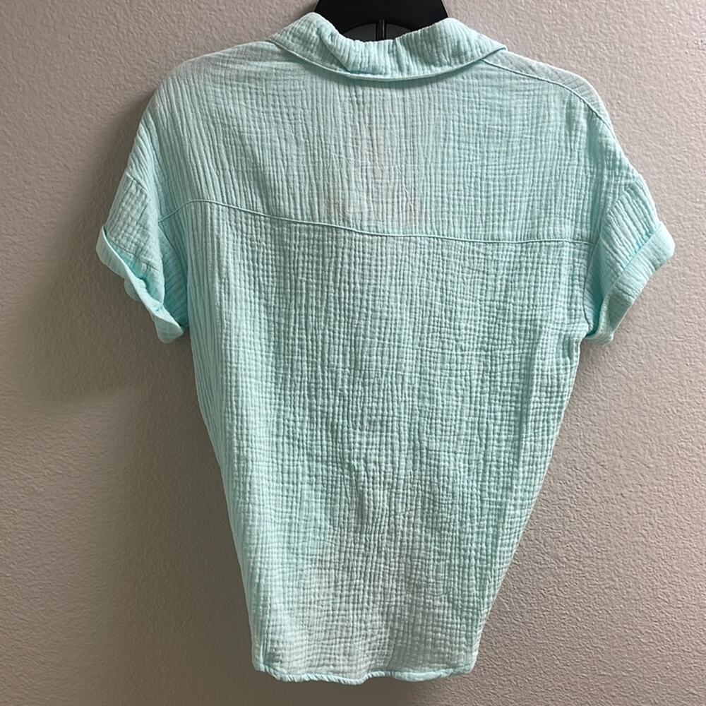 H). Self Esteem Button Down Shirt Short Roll Up Sleeve Teal Blue Medium - Picture 6 of 14